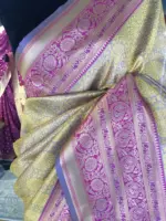 Mustard Yellow Banarasi Silk Saree highlighted with gold  weaves - Image 4