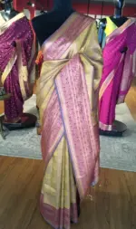 Mustard Yellow Banarasi Silk Saree highlighted with gold  weaves - Image 5