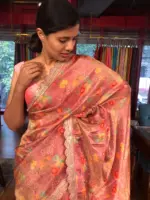Blush Pink Printed Tissue Georgette Silk Saree with Embroidered Scalloped Border
