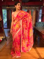 Pink Printed Tissue Georgette Silk Saree highlighted with Embroidered Border - Image 2
