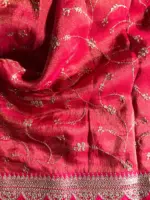 Pink Printed Tissue Georgette Silk Saree highlighted with Embroidered Border - Image 6
