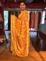 Yellow Printed Tissue Georgette Silk Saree highlighted with Embroidered Border - Image 5
