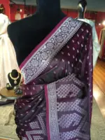 Maroon Banarasi Silk Saree highlighted with Silver Buttis - Image 4