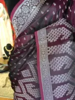 Maroon Banarasi Silk Saree highlighted with Silver Buttis - Image 5