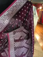 Maroon Banarasi Silk Saree highlighted with Silver Buttis - Image 3