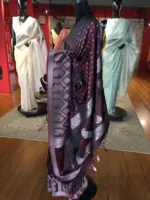 Maroon Banarasi Silk Saree highlighted with Silver Buttis - Image 7