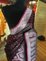Maroon Banarasi Silk Saree highlighted with Silver Buttis - Image 2