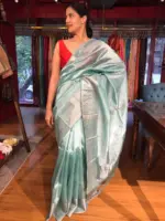 Powder Blue Mangalagiri Silk Saree with Kanchi Silk Border - Image 3