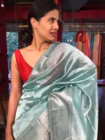 Powder Blue Mangalagiri Silk Saree with Kanchi Silk Border