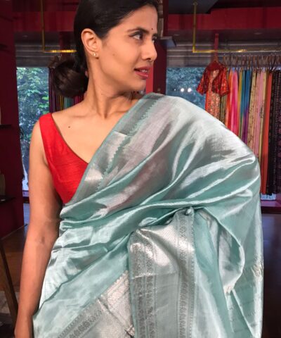 Powder Blue Mangalagiri Silk Saree with Kanchi Silk Border