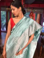 Powder Blue Mangalagiri Silk Saree with Kanchi Silk Border - Image 5
