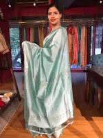 Powder Blue Mangalagiri Silk Saree with Kanchi Silk Border - Image 4