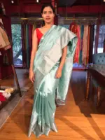 Powder Blue Mangalagiri Silk Saree with Kanchi Silk Border - Image 7