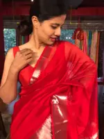 Scarlet Red Mangalagiri Silk Saree with Kanchi Silk Border