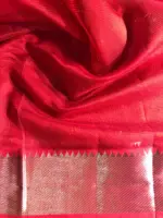 Scarlet Red Mangalagiri Silk Saree with Kanchi Silk Border - Image 6