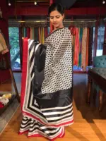 Black Pure Muslin Silk Saree - Image 3