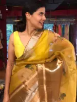 Mustard Yellow Organza Silk Saree with Kanchi Zari Border