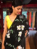 Black Chiffon Saree Handpainted with Florals