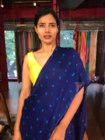 Blue Block Printed Chiffon Saree