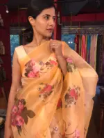 Peach Printed Organza Silk Saree
