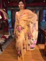 Peach Printed Organza Silk Saree - Image 4