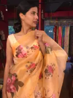 Peach Printed Organza Silk Saree - Image 5