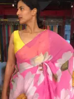 Pink Printed Chiffon Saree