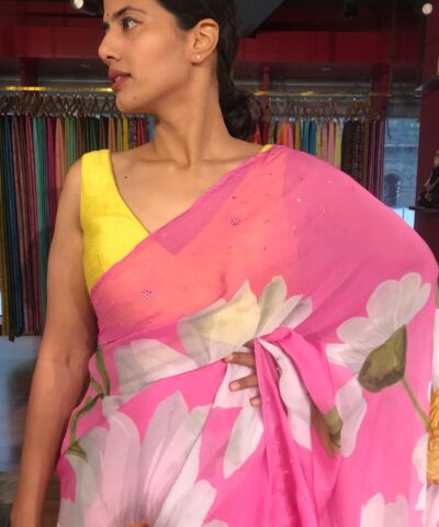 Pink Printed Chiffon Saree