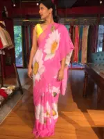 Pink Printed Chiffon Saree - Image 3