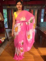 Pink Printed Chiffon Saree - Image 2