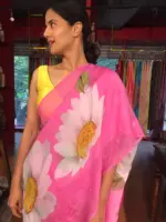 Pink Printed Chiffon Saree - Image 4