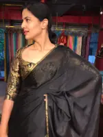 Black Chiffon Silk Saree with Gold Zari Piping
