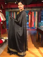 Black Chiffon Silk Saree with Gold Zari Piping - Image 3