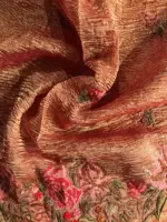 Red Crushed Tissue Silk Saree with Cutwork Embroidery - Image 7