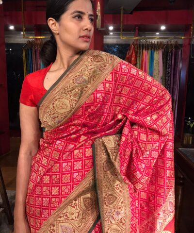 Red Banarasi Silk Saree with Meenakari Weaves