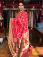 Red Banarasi Silk Saree with Meenakari Weaves - Image 3