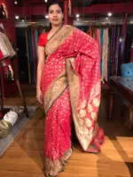 Red Banarasi Silk Saree with Meenakari Weaves - Image 2