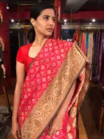 Red Banarasi Silk Saree with Meenakari Weaves - Image 5