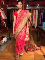 Red Banarasi Silk Saree with Meenakari Weaves - Image 4