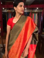 Black Banarasi Silk Saree with Gold Zari Weaves - Image 3