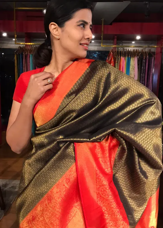 Black Banarasi Silk Saree with Gold Zari Weaves