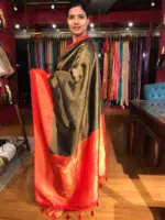 Black Banarasi Silk Saree with Gold Zari Weaves - Image 4