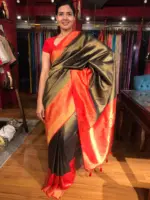 Black Banarasi Silk Saree with Gold Zari Weaves - Image 6