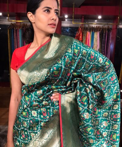 Bottle Green Patola Banarasi Silk Saree