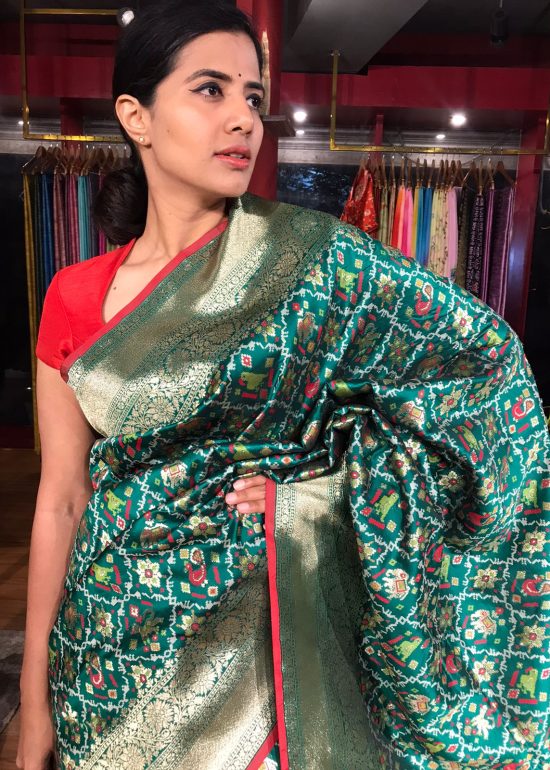 Bottle Green Patola Banarasi Silk Saree