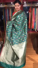 Bottle Green Patola Banarasi Silk Saree - Image 6