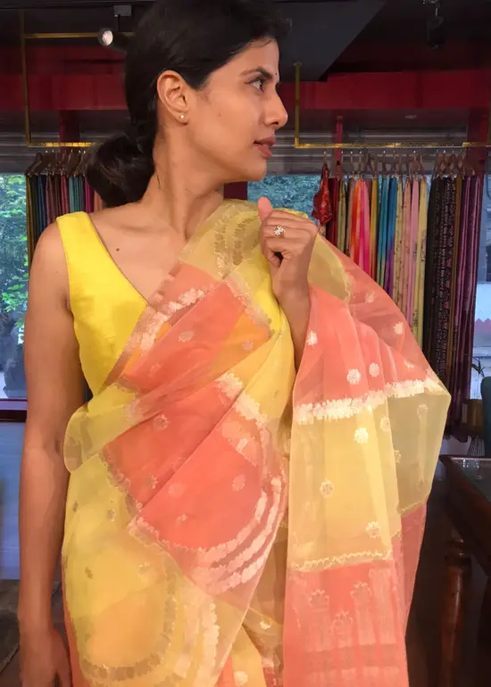 Multicolored Organza Silk Saree