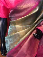 Blue Tissue Silk Saree with contrast border - Image 2