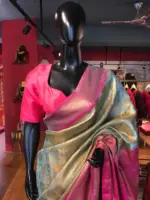 Blue Tissue Silk Saree with contrast border