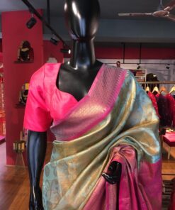 Blue Tissue Silk Saree with contrast border